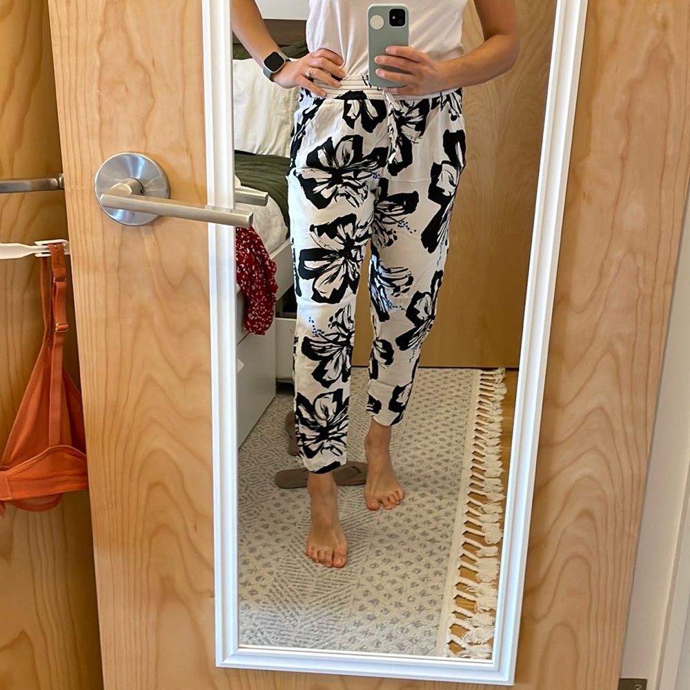 Printed Black/White/Blue Pants
